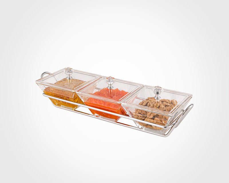 Limon Glass Snack Serving Tray 3-Sections (Square)