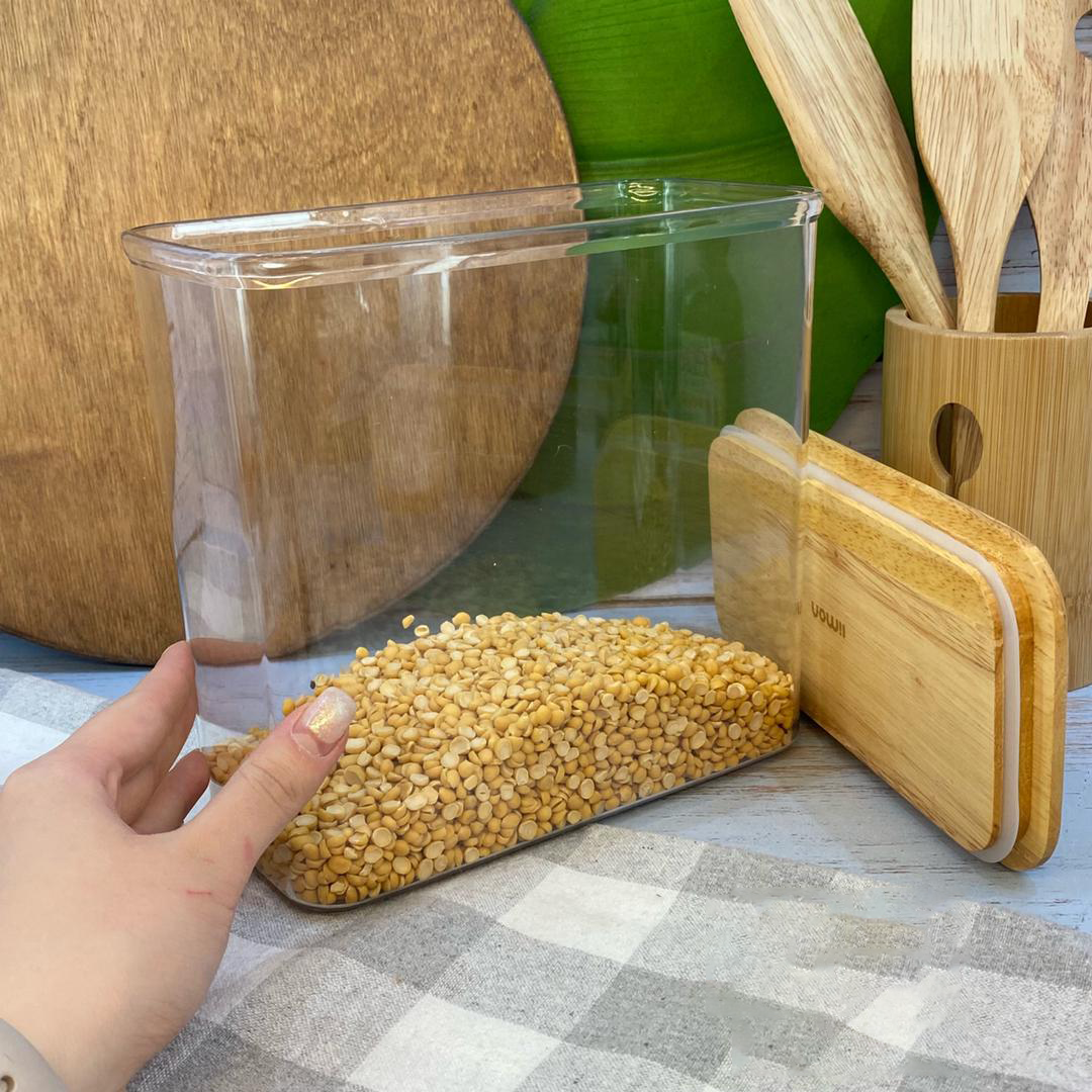 Limon Acrylic Storage Jars with Wooden Lid (Rectangular)
