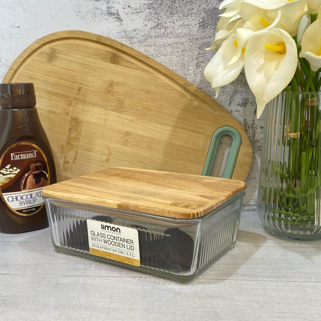 Limon Glass Container with Wooden Lid (3-Piece Set)