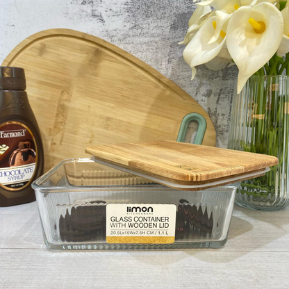 Limon Glass Container with Wooden Lid (3-Piece Set)
