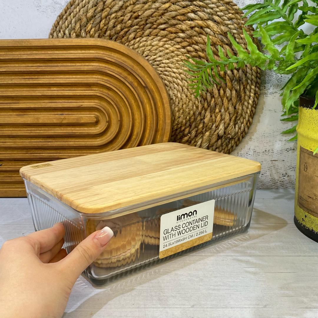 Limon Glass Container with Wooden Lid (3-Piece Set)