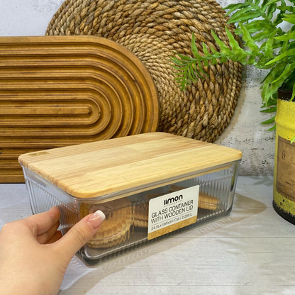 Limon Glass Container with Wooden Lid (3-Piece Set)