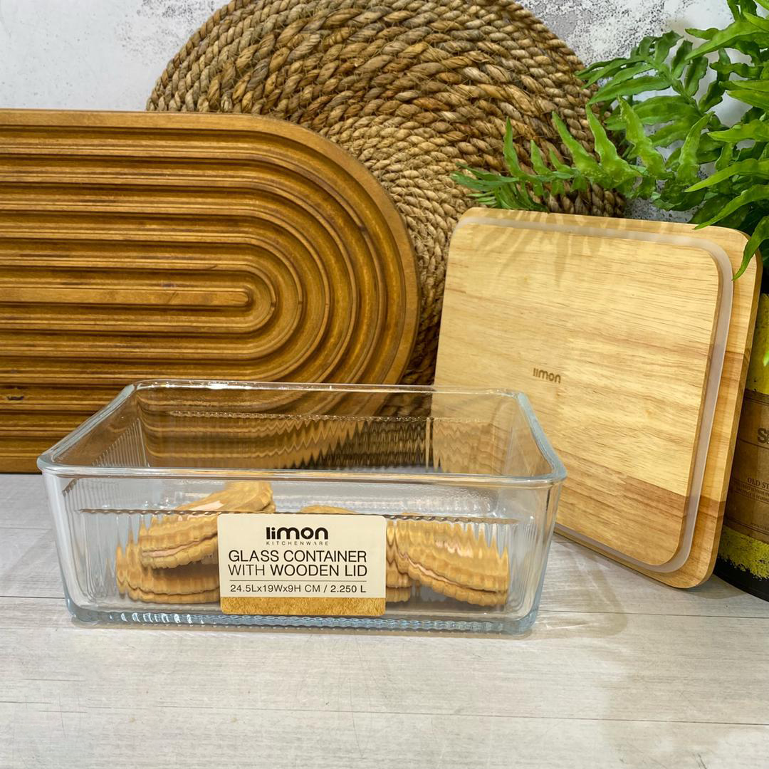 Limon Glass Container with Wooden Lid (3-Piece Set)