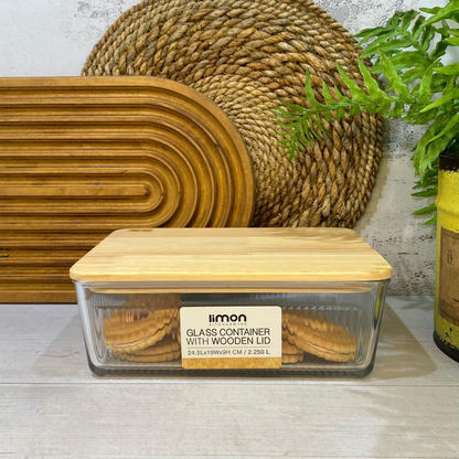 Limon Glass Container with Wooden Lid (3-Piece Set)