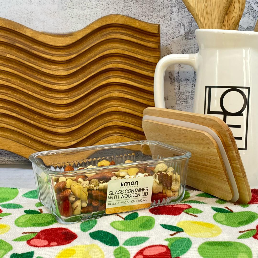 Limon Glass Container with Wooden Lid (3-Piece Set)