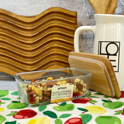 Limon Glass Container with Wooden Lid (3-Piece Set)