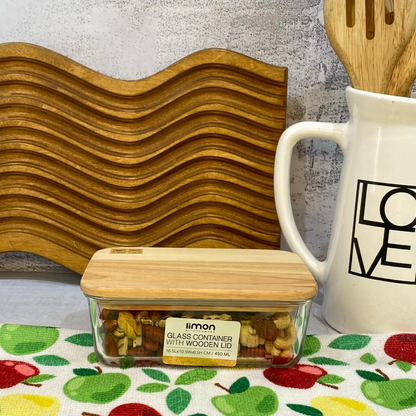 Limon Glass Container with Wooden Lid (3-Piece Set)
