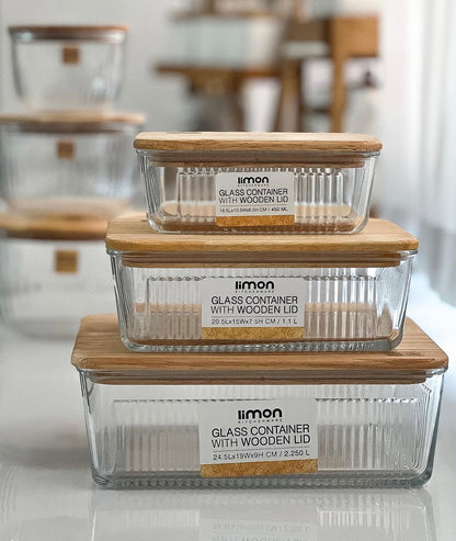 Limon Rectangular Glass Container with Wooden Lid