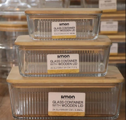 Limon Rectangular Glass Container with Wooden Lid
