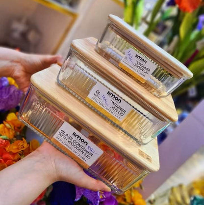 Limon Rectangular Glass Container with Wooden Lid