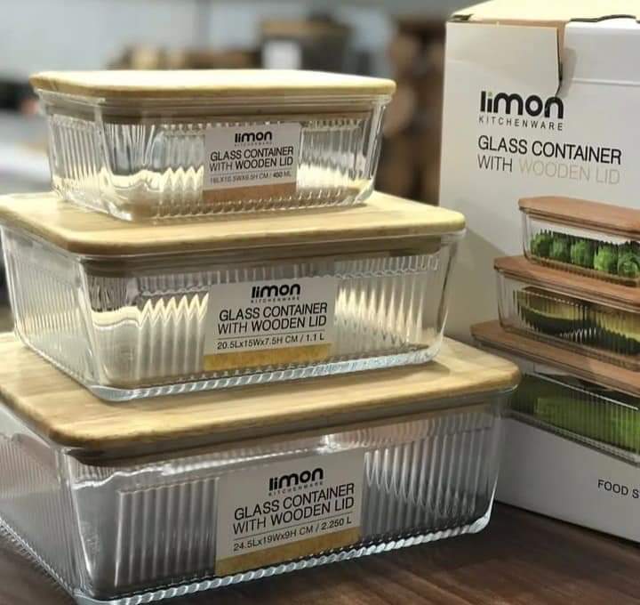 Limon Rectangular Glass Container with Wooden Lid