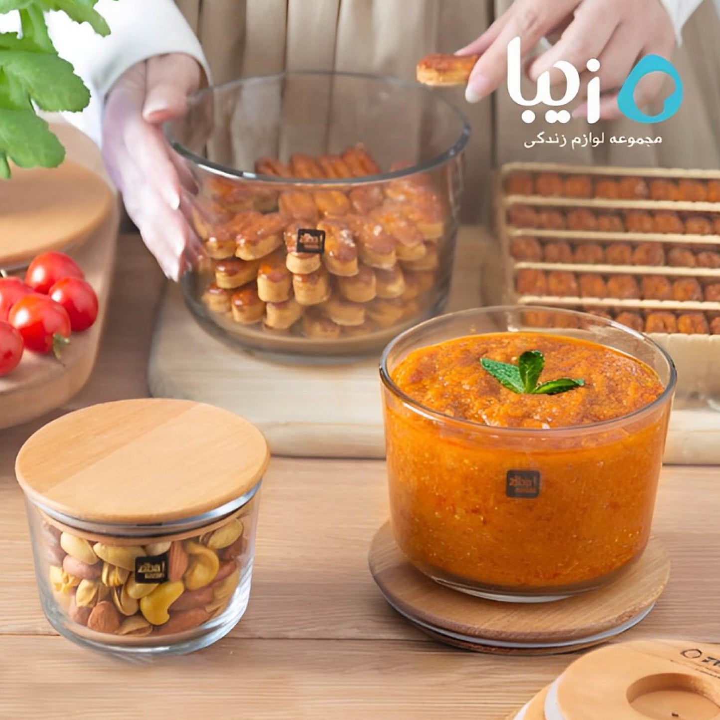 Ziba Wooden Glass Container 3-Pcs Set!