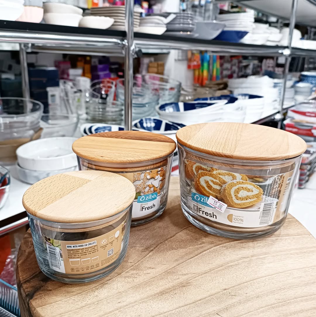 Ziba Wooden Glass Container 3-Pcs Set!