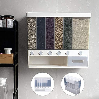Wall Mounted Cereal & Beans Dispenser With Lids & 6-Partitions!