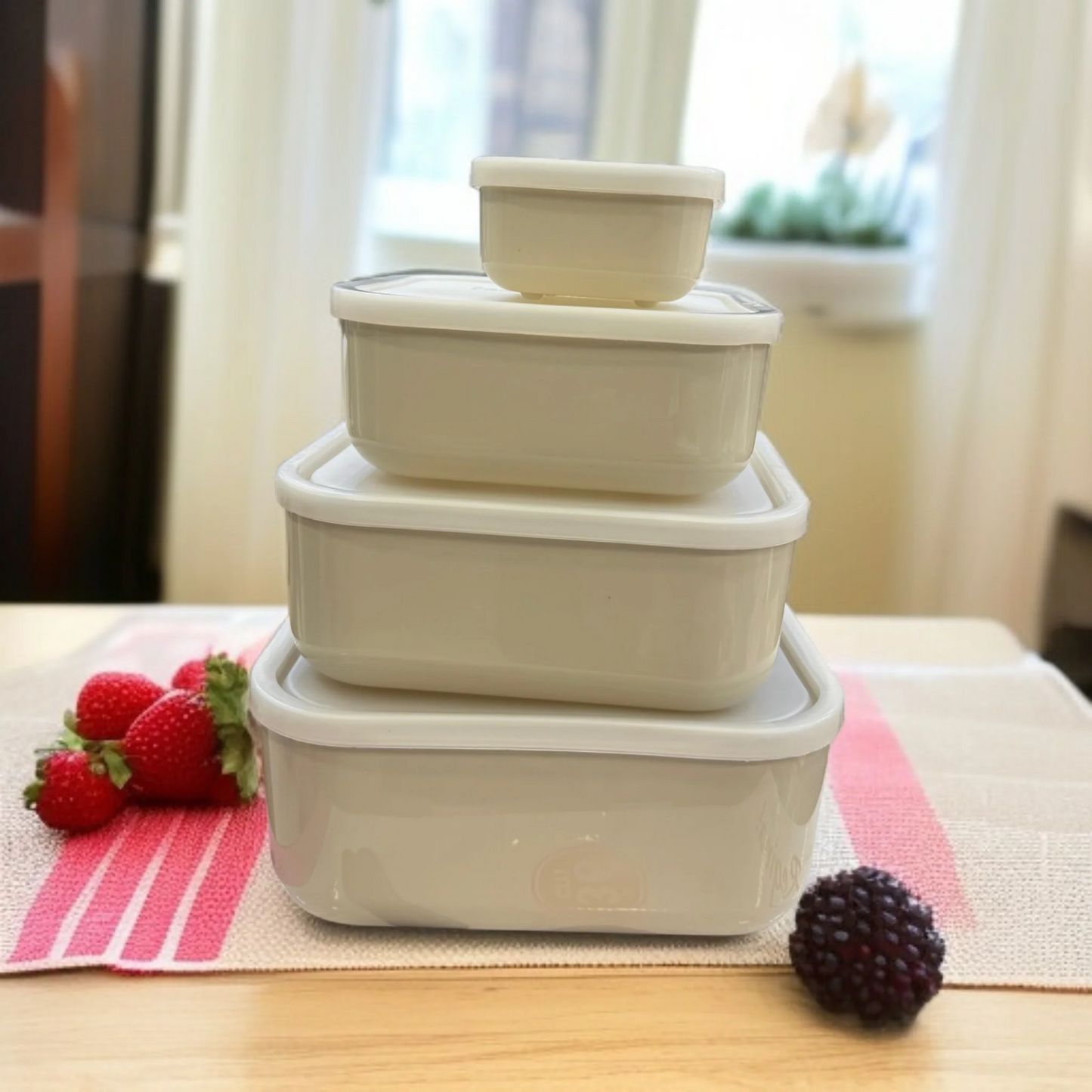 ZIBA Plastic Bowl Set with Airtight Lid 4-Pcs!