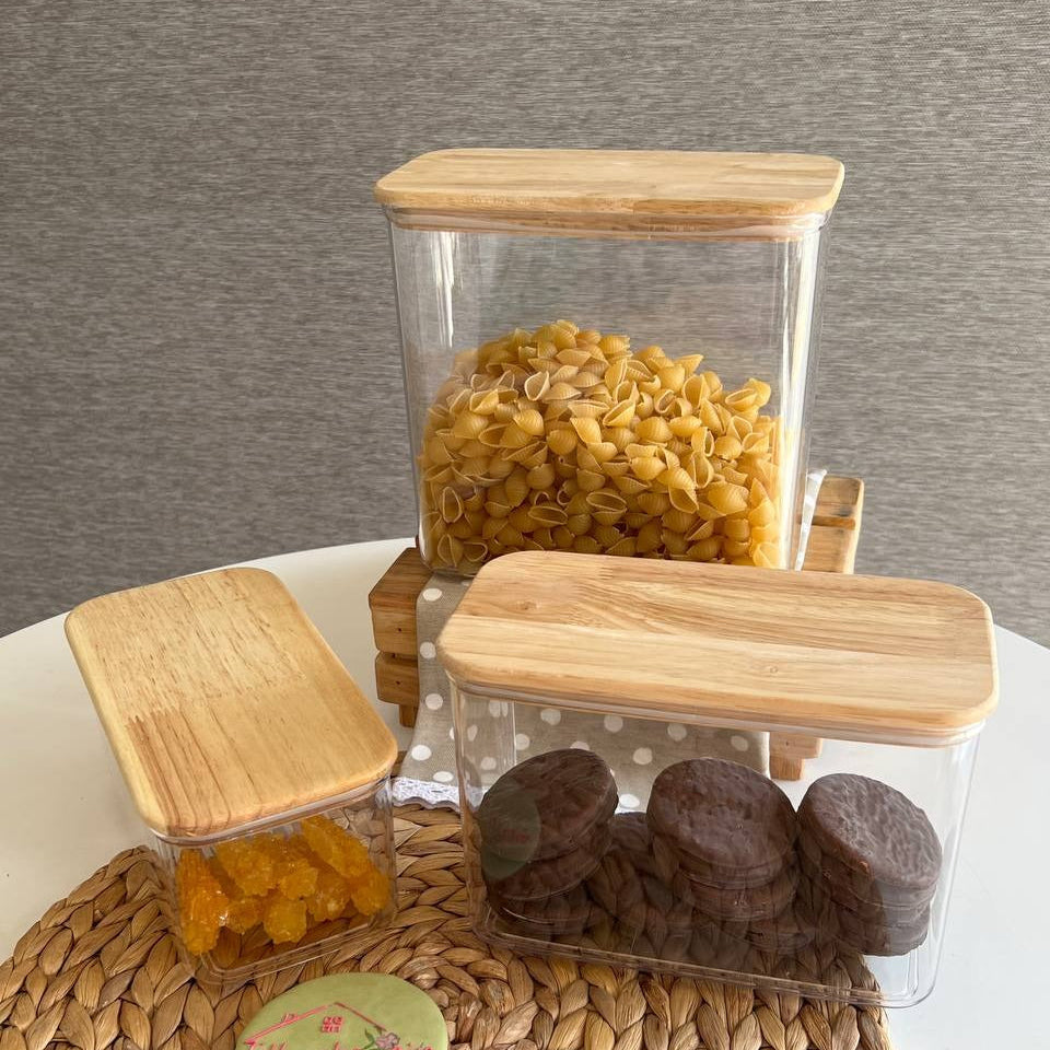 Limon Acrylic Storage Jars with Wooden Lid (Rectangular)
