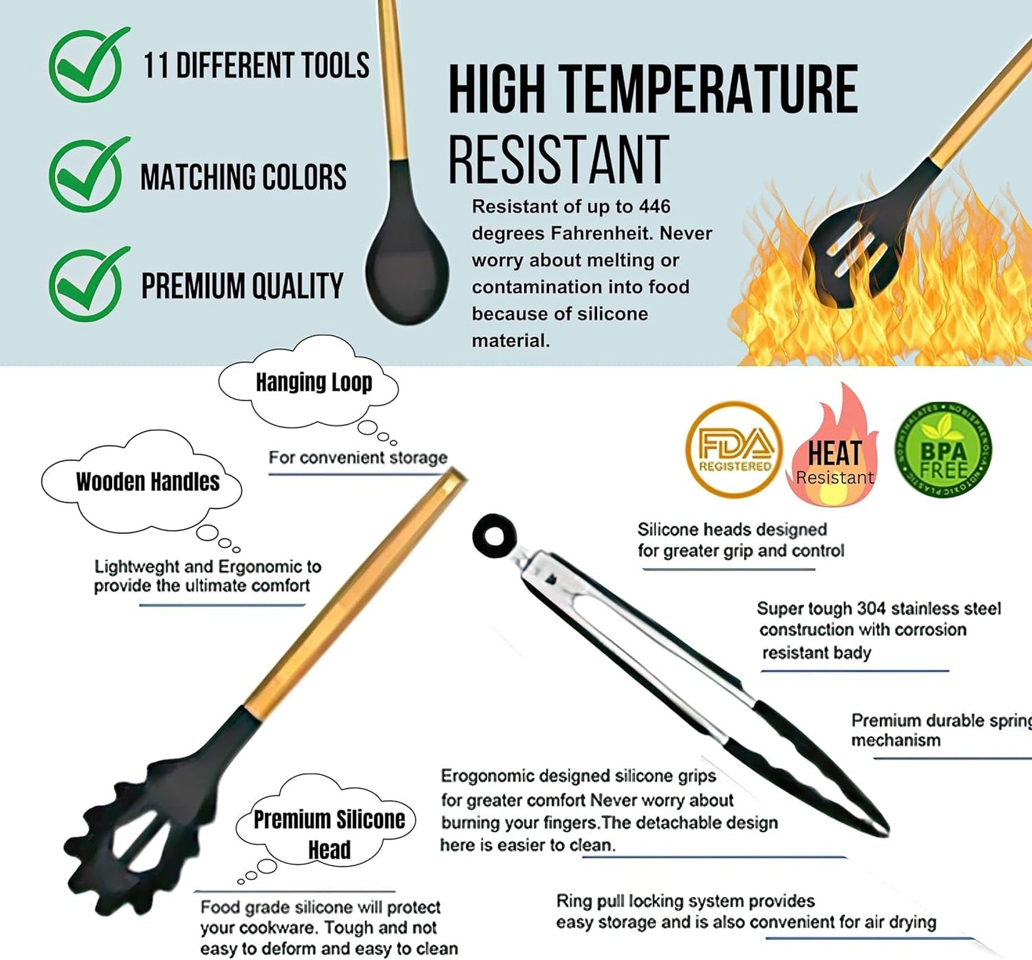 Non-Stick Silicon Kitchen Utensils Set 12-Pcs!