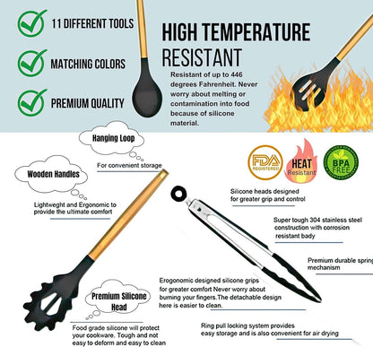 Non-Stick Silicon Kitchen Utensils Set 12-Pcs!