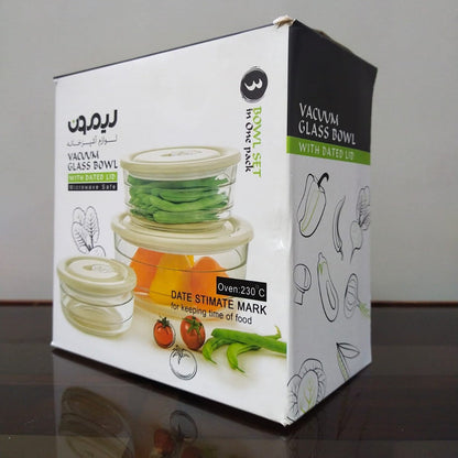 Limon Printed Vacuum Glass Bowl Set 3-Pcs!