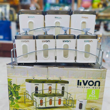 Livon Spice Jar Set 8-Pcs with Steel Stand!