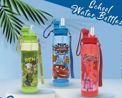 2 in 1 Kids School Water Bottle 600-ml (Sip & Straw)!
