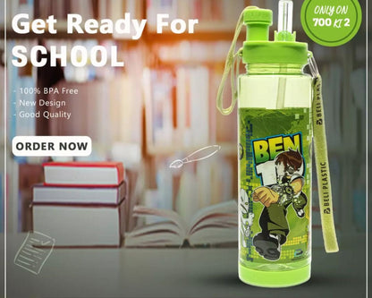 2 in 1 Kids School Water Bottle 600-ml (Sip & Straw)!