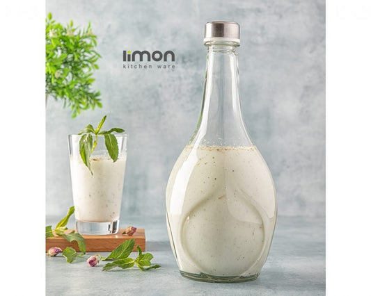 Limon Glass Bottle with Steel Lid 1.1 L (Leaf Design)