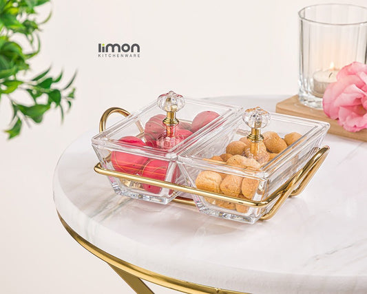 Limon Glass Snack Serving Tray 2-Sections (Rectangle)