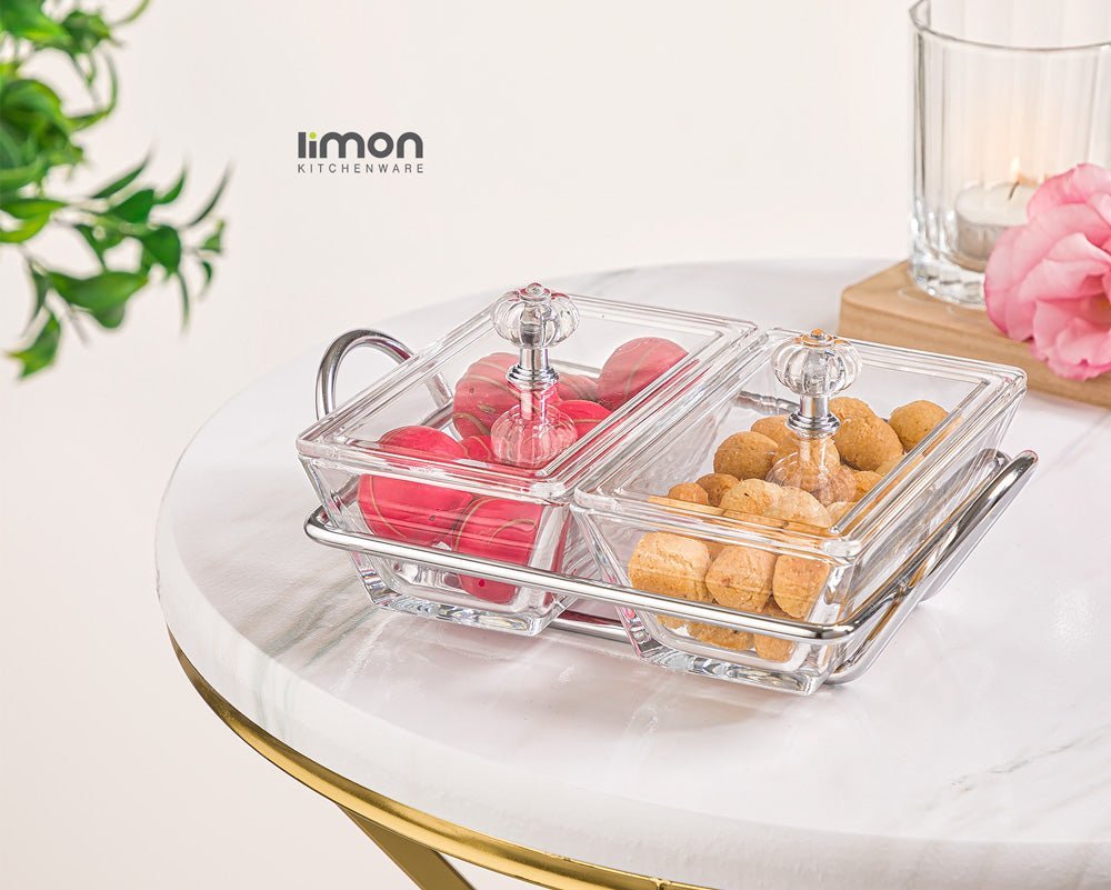 Limon Glass Snack Serving Tray 2-Sections (Rectangle)
