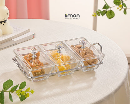 Limon Glass Snack Serving Tray 3-Sections (Rectangle)