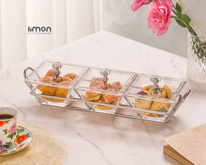 Limon Glass Snack Serving Tray 3-Sections (Square)