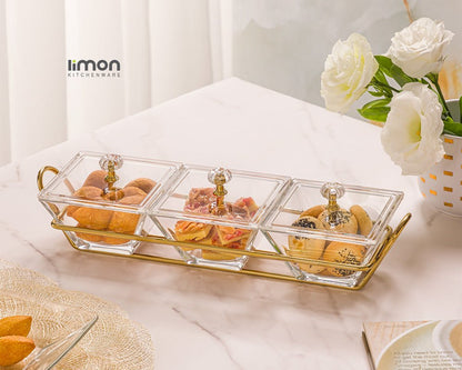 Limon Glass Snack Serving Tray 3-Sections (Square)