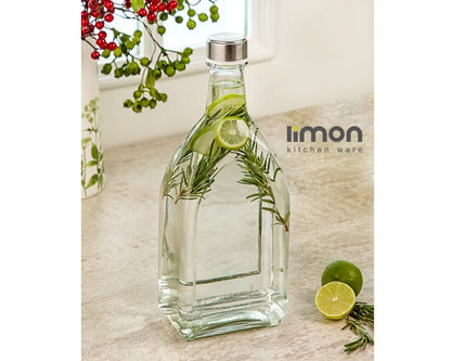Limon Glass Water Bottle with Steel Lid 1.1 L (Rectangle)