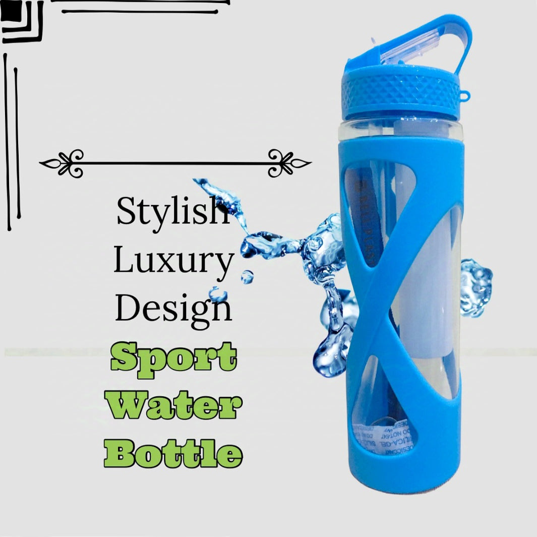 2 in 1 Plastic Water Bottle with String & Straw 580-ml!