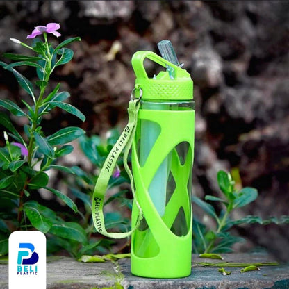 2 in 1 Plastic Water Bottle with String & Straw 580-ml!