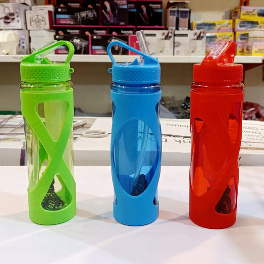 2 in 1 Plastic Water Bottle with String & Straw 580-ml!