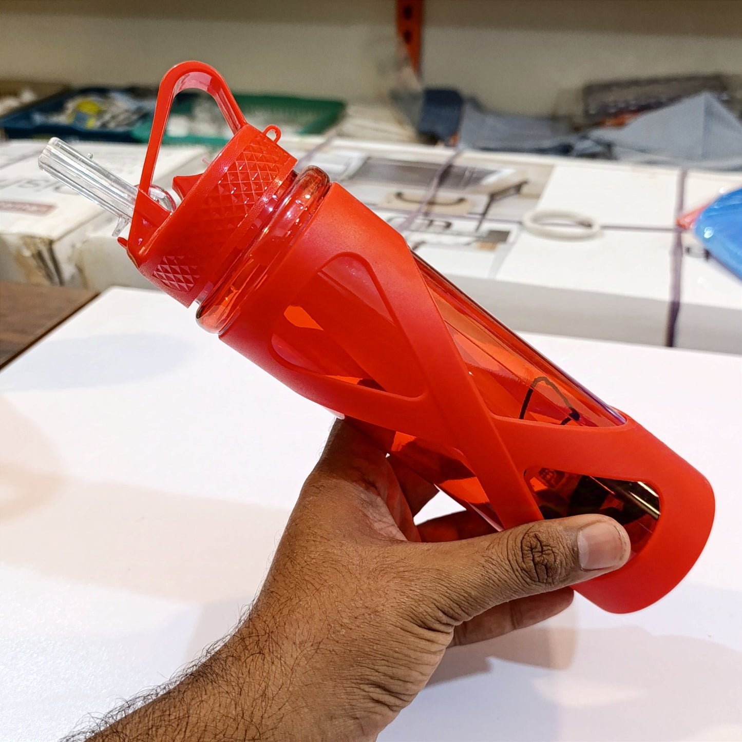 2 in 1 Plastic Water Bottle with String & Straw 580-ml!